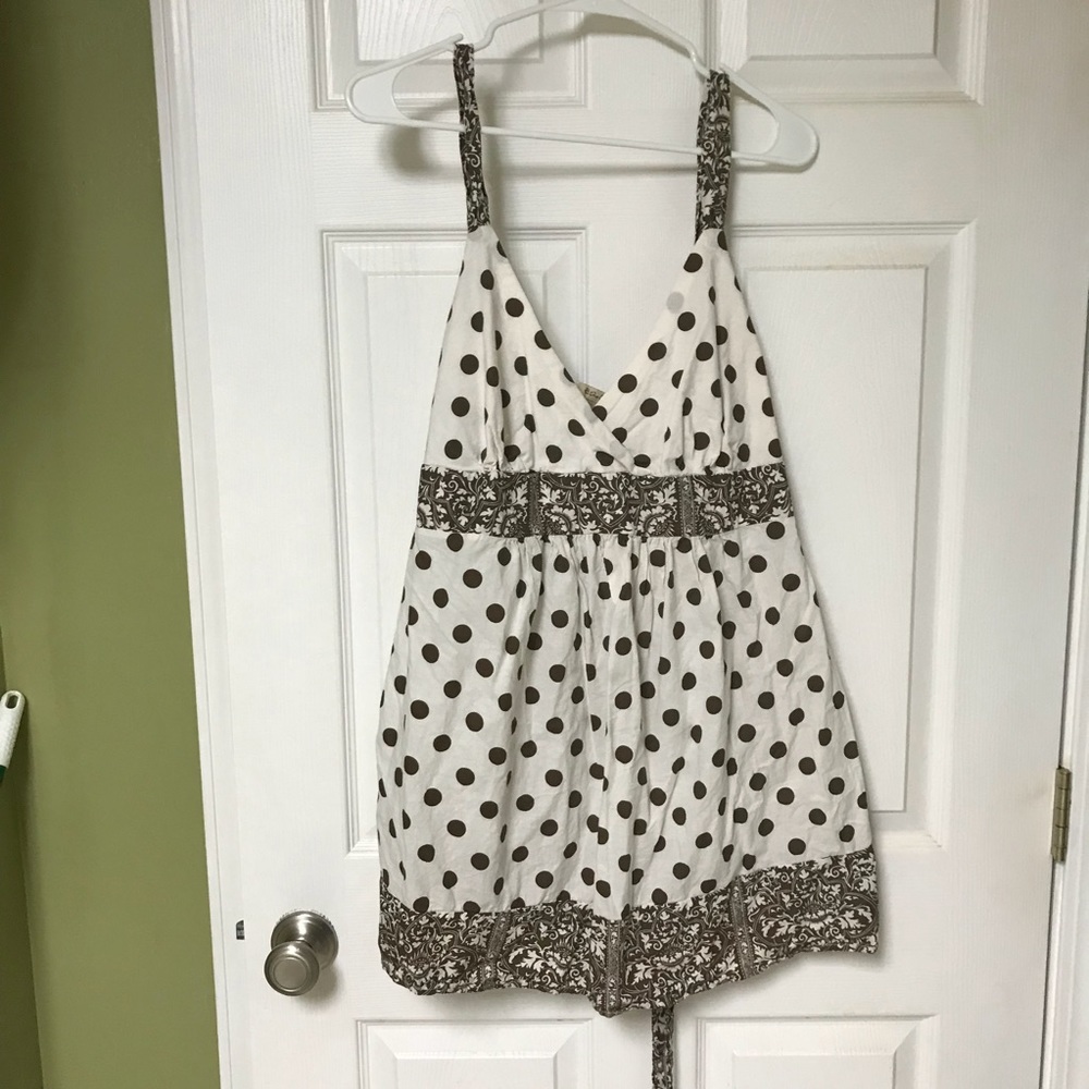 Brown and Cream polka dot top